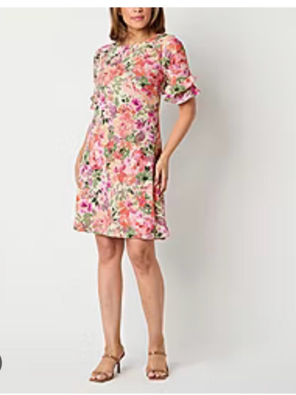 Perceptions Pink Floral Ruffle Sleeve Mini Dress